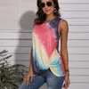 Women's T-Shirt 2022 Summer Tie-dye O-neck Sleeveless Tshirt Women Plus Size Fashions Off Shoulder Tops Streetwear Tee Shirt Femme