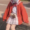 Qweek kawaii Zip Up Hoodie 선원 칼라 스웨트 일본 스타일 긴 소매 귀여운 탑 십대 핑크 해군 소프트 소녀 KPOP 210803