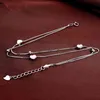 100% 925 Sterling Silver Anklet Double Love Girl Kobieta Styl Styl Biżuteria Prezent