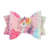 FedEx 3 inch meisje kind haar boog clip unicorn sequin zeemeermin barrettes hairbow haarspeld xmas haar hoofd accessoires 12 kleuren