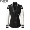 PYJTRL Giacca doppiopetto in pelle casual moda donna Patchwork Giacca classica Varsity elegante 210804