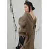 Getspring Kadınlar Yün Ceket Asimetri V Yaka Delik Kış Düzensiz Vintage Rahat Uzun Yün Palto 210601