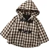 Girl Boy Thick Woolen houndstooth hooded Jacket Winter Spring Autumn Child Cotton Padded Coat Cloak Outwear Baby Clothes 1-7Y H0909