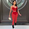 Designer Sheer Yoga Spodnie dla kobiet 2 sztuka Zestaw Sexy Siatki Zszywanie Crop Top Perspective Ekran Legginsy Outfits Clubwear