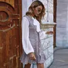 Robe d'automne Femmes Hiver Vintage Papillon Collier Puff Sleeve Plaid Slim-Fit Robe à volants Mini robes élégantes pour femmes 210514