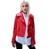 Ly Varey Lin Pu Jaqueta de Couro Mulheres Motocicleta Motocicleta Red Faux Jackets Soft Cole-Down Collar Slim Punk Preto Casaco 210526