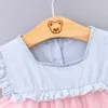 新生児の女の子のためのメッシュレースプリンセスドレス新生児ガーゼパッチワークドレスQ0716のための夏服