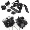 Nxy Adult Toys Suit Type Black Lace Three Piece Set (eye Mask Handcuffs Pastes) Binding for Adults 220307