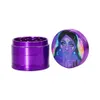 Wholesale Aluminum Alloy Purple Smoking Herb Grinder 50*43 MM 4 Piece with Mix Logo Pattern Metal Tobacco Grinders Smoke Pipe