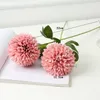 Single stem artificial chrysanthemum flower green leaves fake silk floral party wedding decorative flowers home dinner table decoration for gift DIY accessories