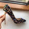 Dress Shoes Blue Bling Sequins Women Sexy Extremely High Heels Pointed Toe Slip On Stiletto Chic Pumps Ladies Party Wedding