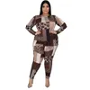 Fall Plus Storlekskläder 2 Piece Set Tracksuit Stretch Top och Byxor Outfits Jogger Sweatsuit Matching Partihandel Drop 211105