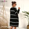 street hipster sweater long black and white stripes contrast color fashion wild cardigan windproof jacket autumn 210520