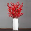 Decorative Flowers & Wreaths Fashion Realistic Artificial Berry Flower Faux Silk Simulation Red Anti Fade For Living Room