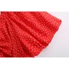 Mulheres Doces Vermelho Bolinhas Curtas Blusas Vintage Slow Sleeve Ajustável Drainstrings Smocks Meninas Chique Tops 210520