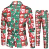 メンズトラックスーツファッション2つのカジュアルジャケットパンツセットプリントスーツのクリスマス男性スーツセット