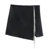 TRAF ZA Женщины черная юбка Урожай высокая талия коротка с мода мода beweweled fring mini s сексуальный щель y2k 220221