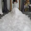 Elegant V Neck Crystal Mermaid Wedding Dresses Ruffles Sweep Train Bridal Gowns 328 328