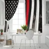 Red Line American Flag Wood Grain Windows Curtains Living Room Bedroom Kitchen For Children Drapes Window Treatments Curtain &