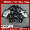 Body + Tank for Honda CBR 600F2 600 F2 CC 600FS 91 92 93 94 Bodywork 63NO.36 CBR600 FS CBR600F2 CBR600FS 1991 1992 1993 1994 CBR600-F2 600CC 91-94 FASTSS KIT Black West Blk