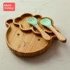 1Set Custom Baby Feeding Food Plates Bamboo Plate Sheep Waterproof Silicone Fork Spoon BPA Free Tableware Children's tableware 211026