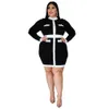 Produkt Moda Czarny Biały Patchwork Eleganckie Kobiety Styl Retro Styl Z Długim Rękawem Bodycon Sukienka Hurtownie Plus Rozmiar Odzież 5XL 210525
