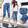 Kvinnor sommar rippade capris jeans kvinna kvinnlig lös kalvlängd denim shorts casual hög midja harem byxor 210708