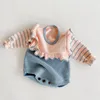 Niemowlę Baby Girls Koronki Knit Stripe Pacyki Odzieżowa Wiosna Jesień Dzieci Dziewczyna Długie Rękaw Odzież 210521