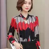 Moda Baskı Şifon Bluz Kadın Gömlek Uzun Kollu Artı Boyutu Kadın Tops Şerit OL Bluz Bayan Giyim Blusas 0092 30 210323