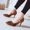 Vrouwen jurk schoenen sexy effen kleur luipaard hoge hakken elegante kantoor pompen printpuntige neus singles schoenen