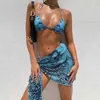 Swimwear Sexy Delicious Bikini Set With Cover Up Beach Dress Tie Dye Push Biquini Brazilian Badmode Women Thong 2021 Mujer