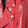 Mauroicardi Spring Red Pattern Faux Leather Biker Jacket Long Sleeve Zipper Plus Size Streetwear designer Men Clothing 211008