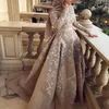 2021 ASO EBI Arabski Luksusowy Sexy Muzułmański Suknie Wieczorowe Koronki Zroszony Kwiaty Prom Sukienka Długie Rękawy Formalne Party Druga Recepcja Suknie