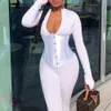 Mulheres Verão Moda Branco Maxi Jumpsuits Sexy Manga Longa Calças Completas Clube Desgaste Senhora Macacão 210423