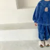 2021 New Fashion Children's Winter Flanel Pajamas Zestaw Chłopców Baby 'Baby Baby Plus Pluszowe Ubrania do domu Dwa kawałki