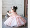 Cute Pink Chiffon Sleeveless born Flower Girls Dress Beaded Infant Christening Gown Birthday Party For Baby