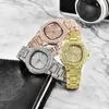 Fashion XFCS Amarelo Gold Watch Mulheres Hip Hop Pulseira Mens Quartz Relógios BLING DIAMANTE GELADOS FORA DE RELÓGIOS RELÓGIO