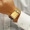 WWOOR Fashion Square Mens Watches Top Brand Luxury Gold Quartz Watch Men Stainless Steel Waterproof Wristwatch Relogio Masculino 210527