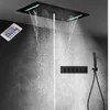 Lüks 5 Fonksiyonlu Yağış Duş Seti Banyo Gömülü Tavan LED Duş Başlığı Termostatik Mikser Vana Siyah Musluklar