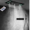 Set doccia a pioggia di lusso a 5 funzioni Set da bagno a soffitto incorporato Soffione doccia a LED Miscelatore termostatico Rubinetti neri