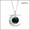 Charms smycken fynd komponenter l constellation måne halsband legering astrologi galaxen halvmåne pendant zodiac stjärna glas pärla par nec