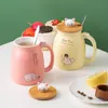 Creative color cat heat-resistant Mug cartoon with lid 450ml cup kitten coffee ceramic mugs children cup office Drinkware gift RRA11283