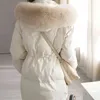 Kvinnor Vinter 90% Vit Duck Down Coat Tjock Varm Midja Retractable Parker Snö Outwear Stor Real Fur Hooded Jacket 210430