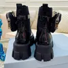 Monolith Designer-Stiefel, Knöchel-Nylon-Tasche, schwarzer Stiefel, Martin-Winterschuhe mit dicken Sohlen, verschleißfester Gummi-High-Top-Plateauschuh, Größe 35–42