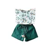女の子の服セット夏のノースリーブTシャツ+プリント弓スカート2個の子供服のための2pcsベビークロス衣装0325