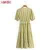 Tangada Autumn Fashion Women Yellow Flowers Print Dress Ruffles Short Sleeve Office Ladies Midi Dres 1F186 210609