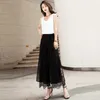 2021 Chiffon wide-poot broek rok broek vrouwen zomer negen zij split kant chiffon stiksel losse strakke hoge taille broek 610 g Q0801