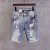 Merkstijl 2022 Men Jeans recht fit retro blauw vernietigde korte gescheurde verfontwerper hiphop denim shorts heren