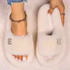 Women's Faux Fur Slides Slippers Winter Luxury Rhinestone Letter E Designer Crystal Fur Sandals Flip Flops Flats Snakers Shoes Y1120