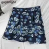 Gaganight denim rok dames hoge taille a-lijn mini wrap rokken vrouwen zomer floral bedrukte blauwe jeans rok fashion Korean 210519